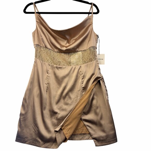 KLEID KATHERINE SUPERDOWN Satin Drape Lace Mini Dress Revolver Nude Size S PARTY - Picture 5 of 16